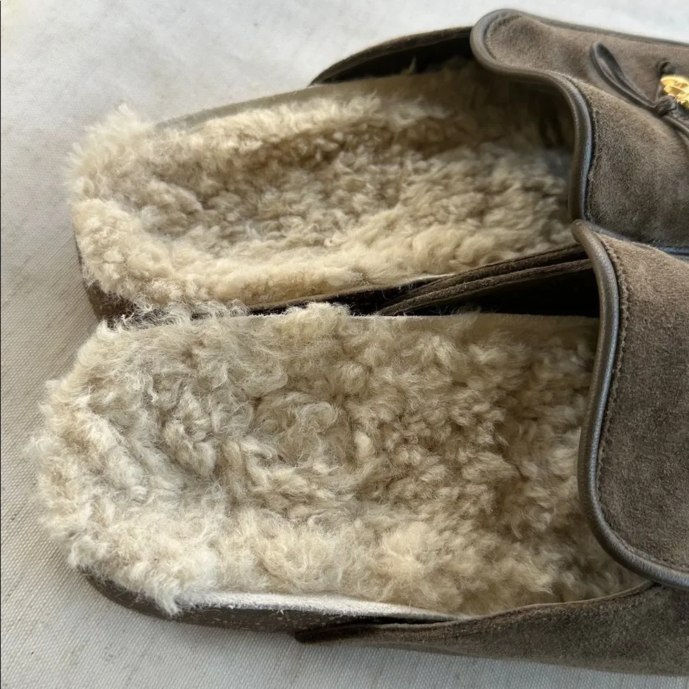 Tory Burch Tory Charm Shearling Suede Slip-on Clogs 8.5